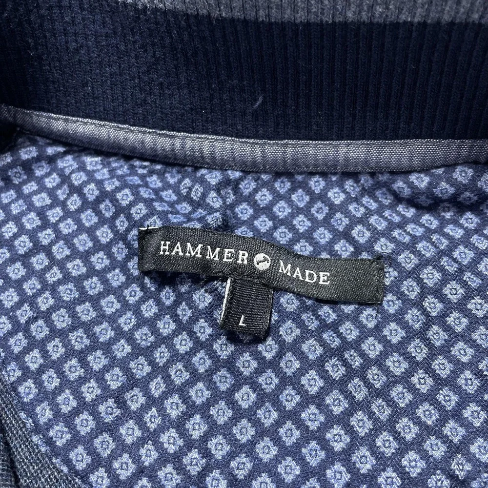 Hammer Made Sweater Mens Large Blue Herringbone 1/4 Zip Mock Neck Knit Pullover